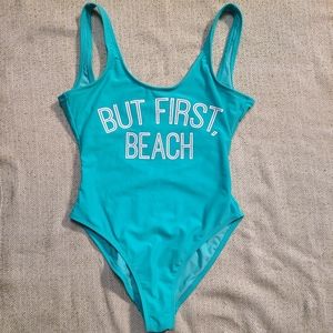 George Women's Summer Blue One Piece Open Back Swimsuit size XS